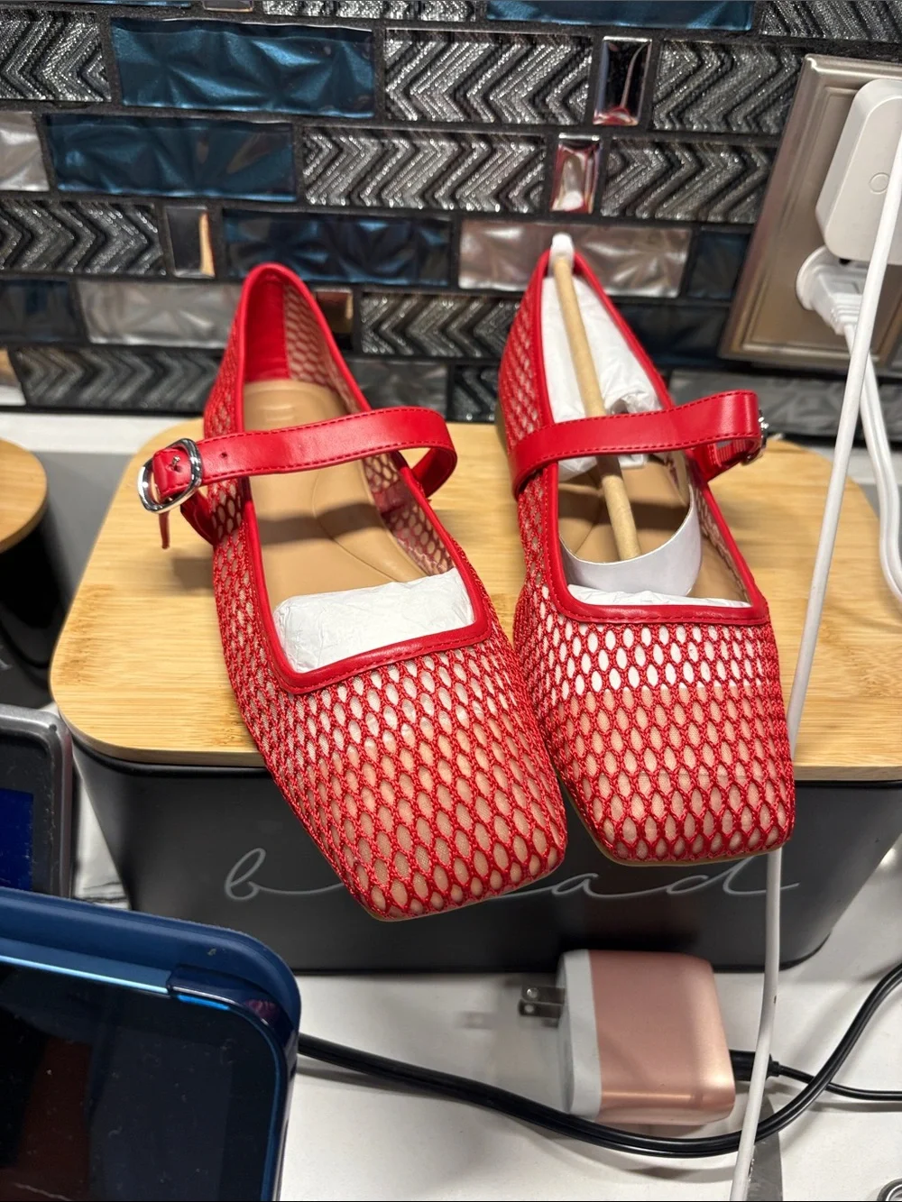 INC International Concepts Red Mesh Mary Jane Flats with Buckle Strap